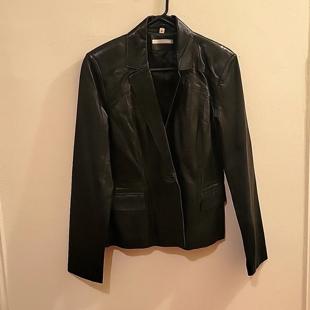 Vintage 90s Leather Jacket Size 8 Black Grunge Baddie Button